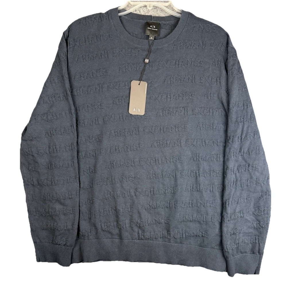 A|X Armani Exchange Men's Crewneck Embossed Logo Sweater Navy Size XL Pullover